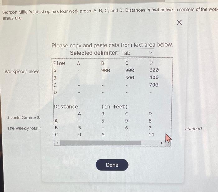 Gordon Miller's job shop has four work areas, A,