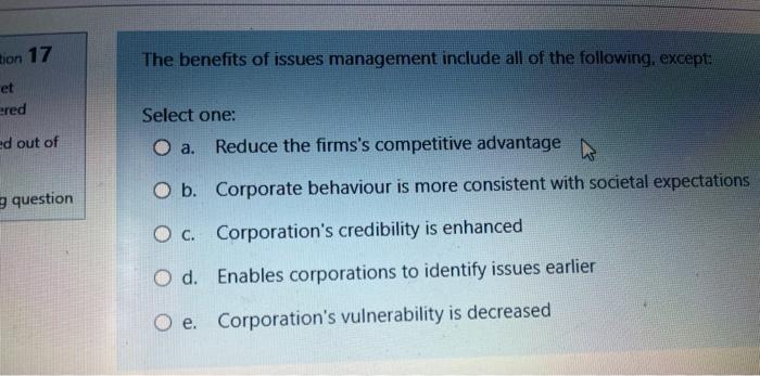 bon 17 The benefits of issues management include