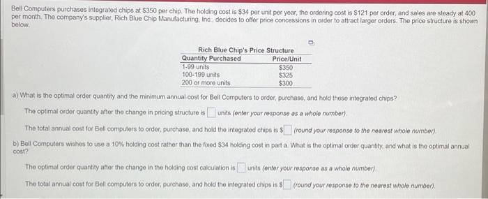 Bell Computers purchases integrated chips at $350