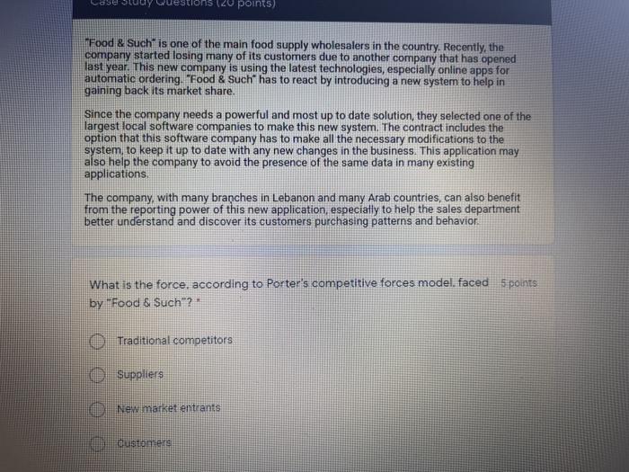 age gestions (20 points) Food & Such is one of