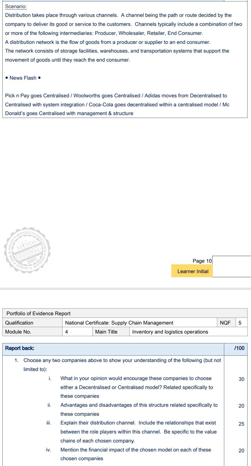Scenario: Distribution takes place through