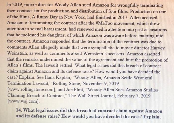 Woody Allen versus Amazon what legal issue did