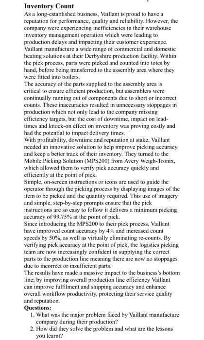 Inventory Count As a long-established business,