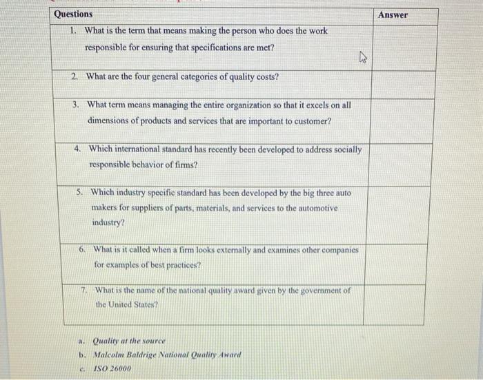 Answer Questions 1. What is the term that means