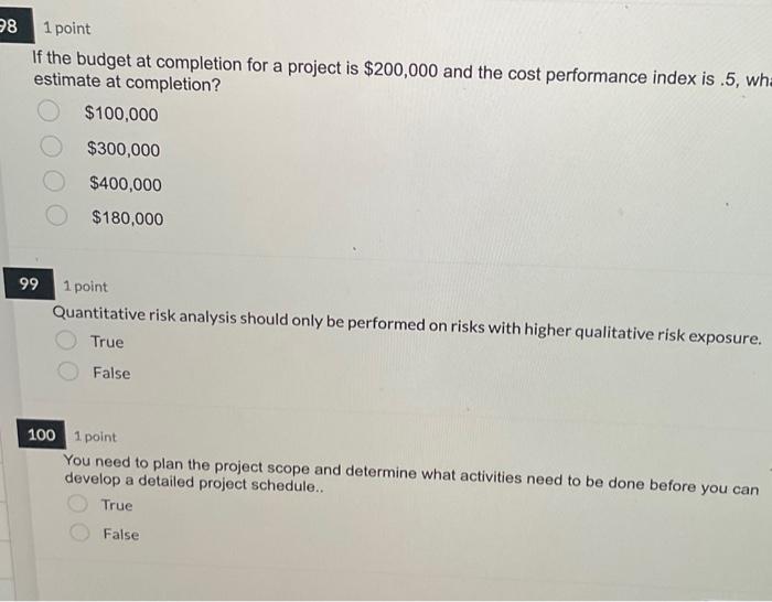 If the budget at completion for a project is