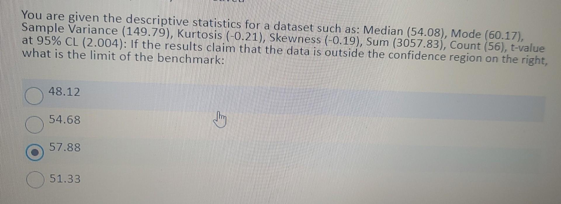 You are given the descriptive statistics for a