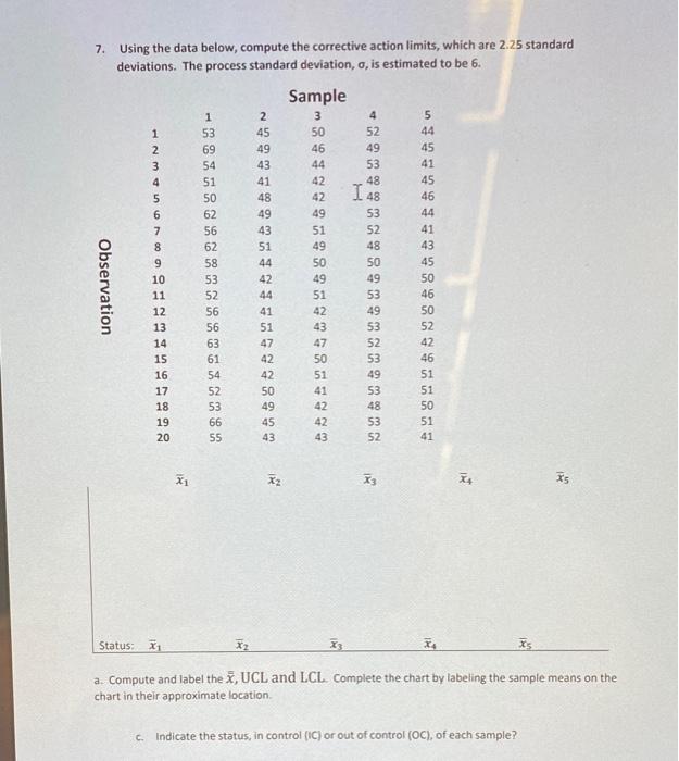 7. Using the data below, compute the corrective
