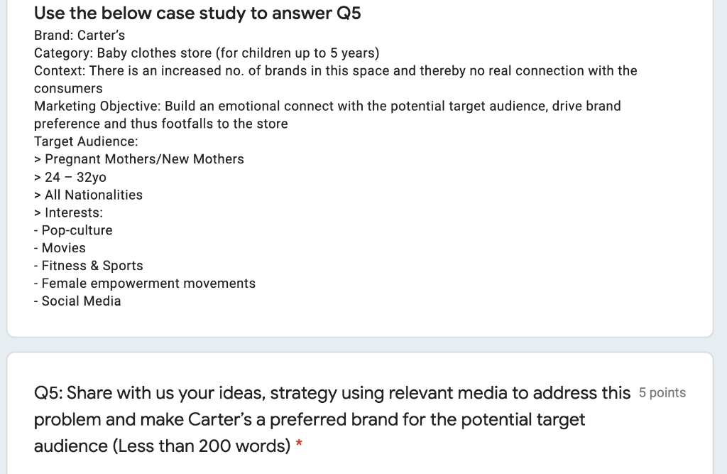 Use the below case study to answer Q5 Brand: