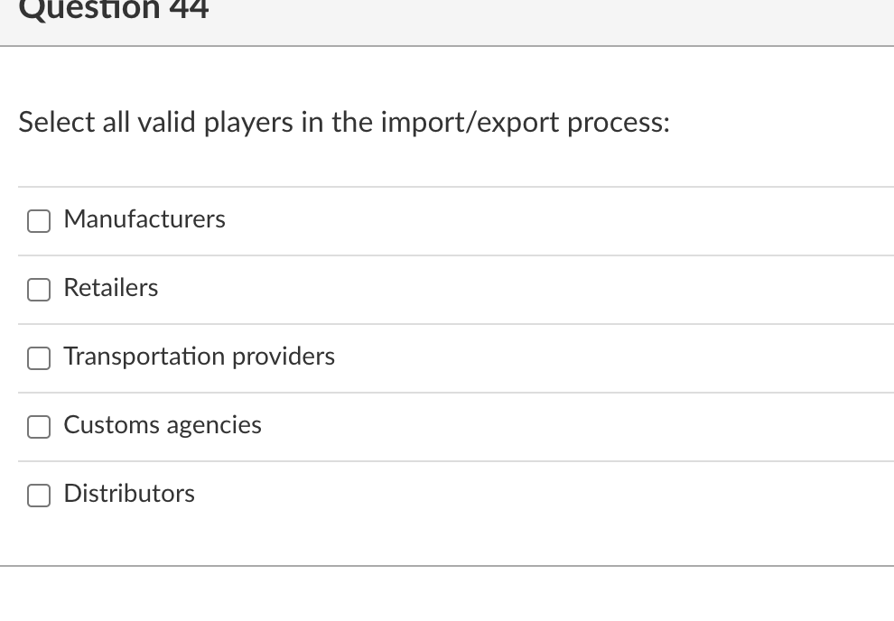 Question 44 Select all valid players in the