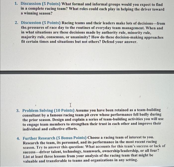 1. Discussion (5 Points) What formal and informal
