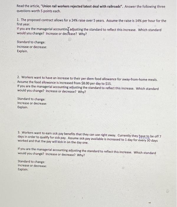 Read the article, "Union rail workers rejected