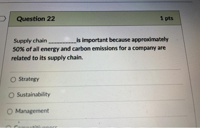 Question 22 1 pts Supply chain _is important