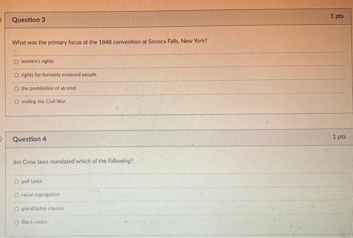 1 pts Question 3 What was the primary focus at