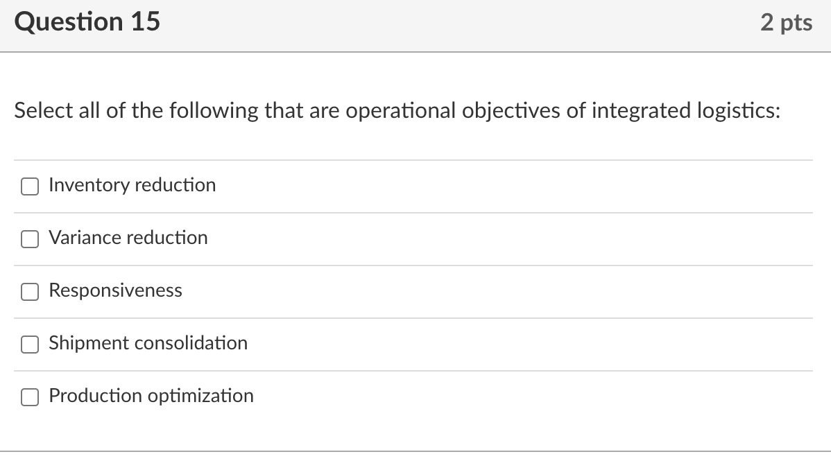Question 15 2 pts Select all of the following