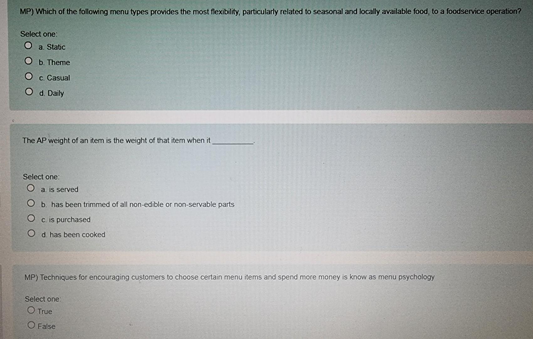 MP) Which of the following menu types provides