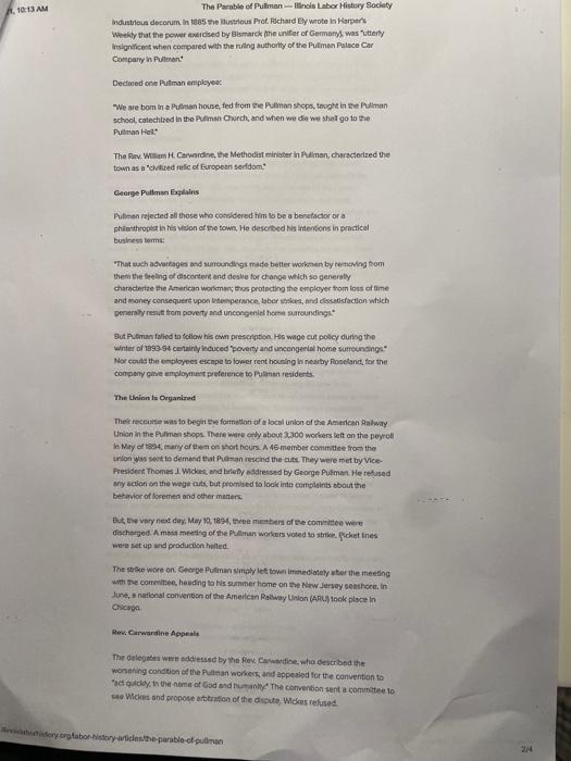 pullman case plus question THE PARABLE OF PULLMAN