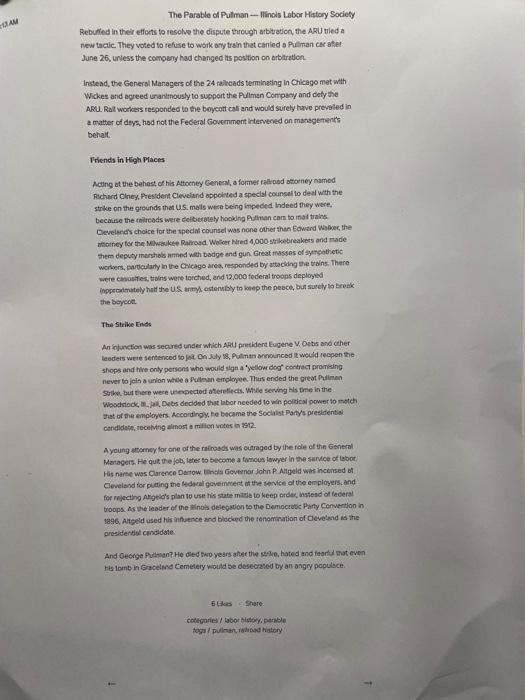 pullman case plus question THE PARABLE OF PULLMAN