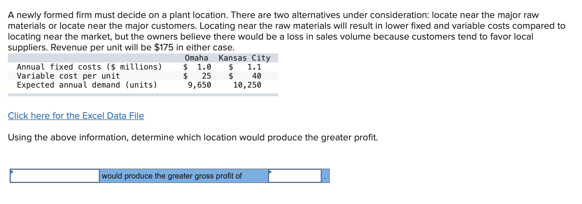 A newly formed firm must decide on a plant
