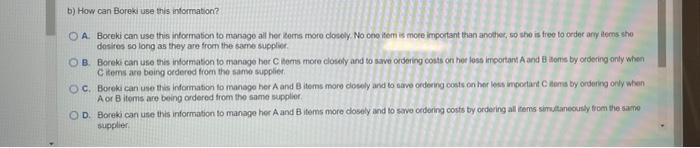 Boreki Enterprise has the following 10 items in