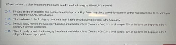 Boreki Enterprise has the following 10 items in