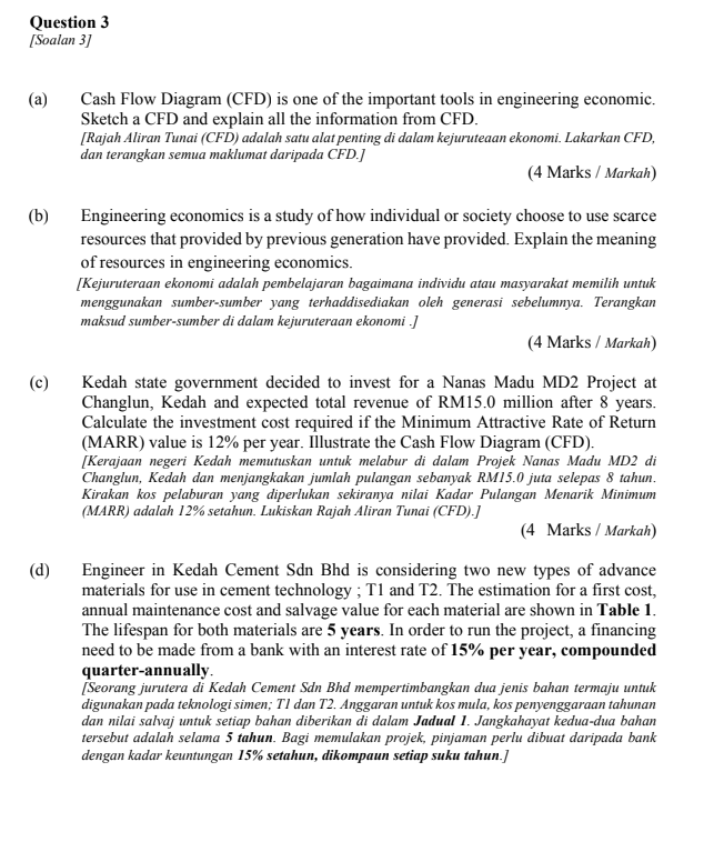 Question 3 Soalan 3] (a) Cash Flow Diagram (CFD)