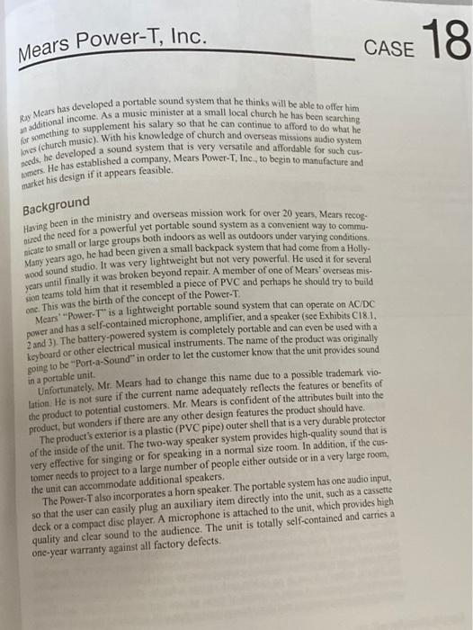 Mears Power-T, Inc. CASE 18 Ray Mears has