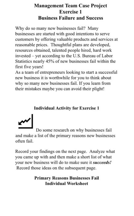 Management Team Case Project Exercise 1 Business