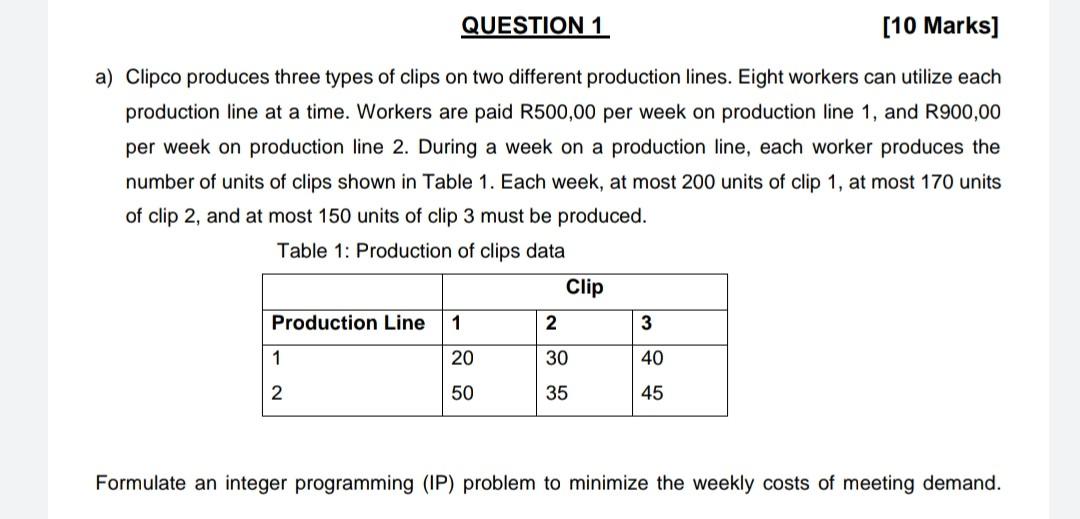 Help QUESTION 1 [10 Marks] a) Clipco produces