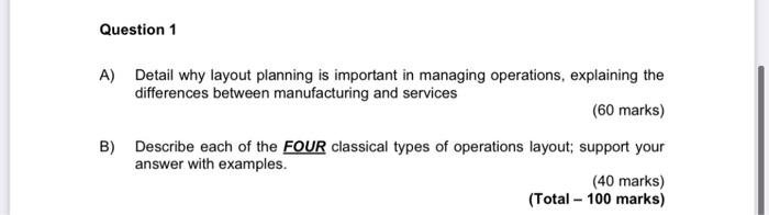 Question 1 A) Detail why layout planning is