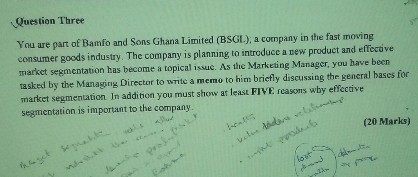 Question Three You are part of Bamfo and Sons