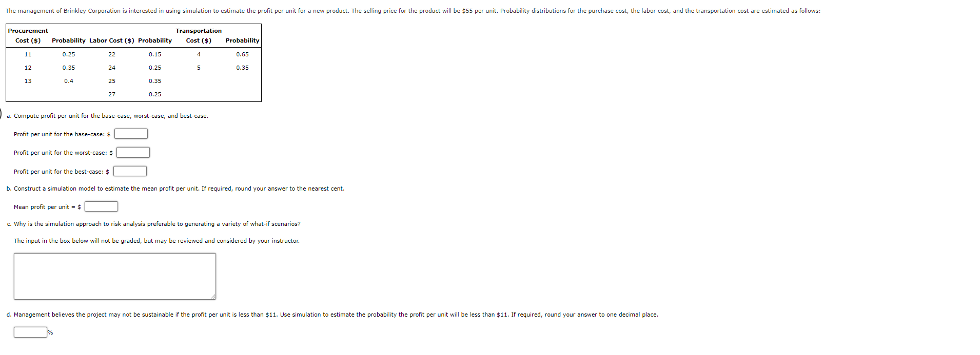 a. Compute profit per unit for the base-case,