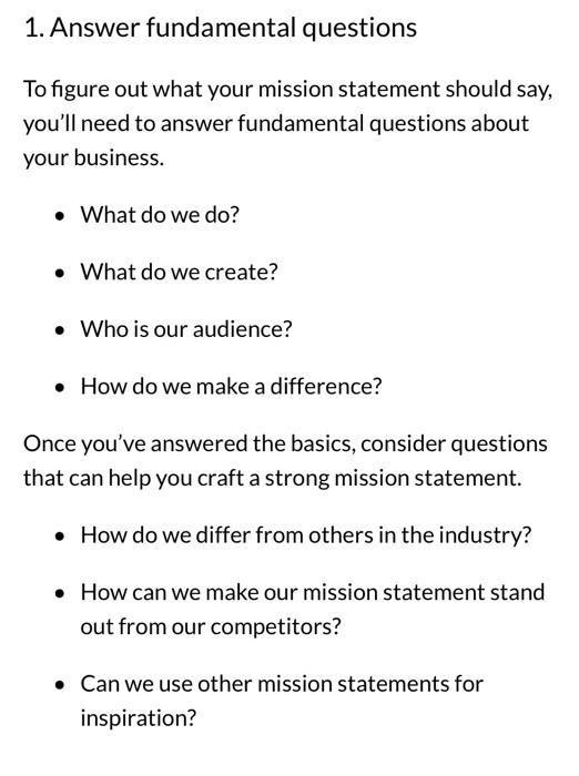 A mission statement explains your companys