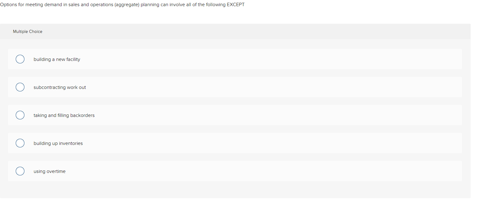 ptions for meeting demand in sales and operations