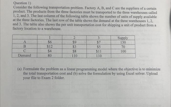 post excel steps Question 1) Consider the