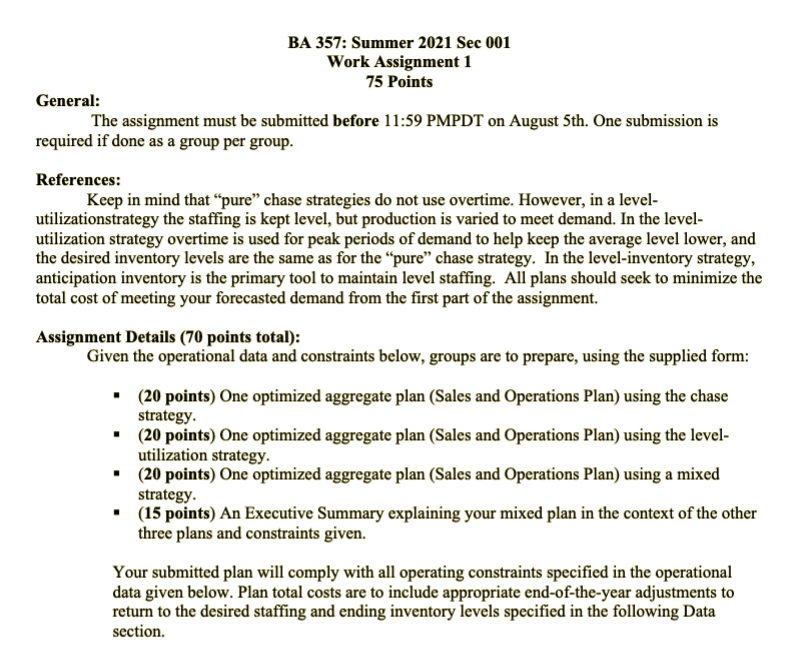 BA 357: 2021 WORK ASSIGNMENT 1 I NEED A CHASE