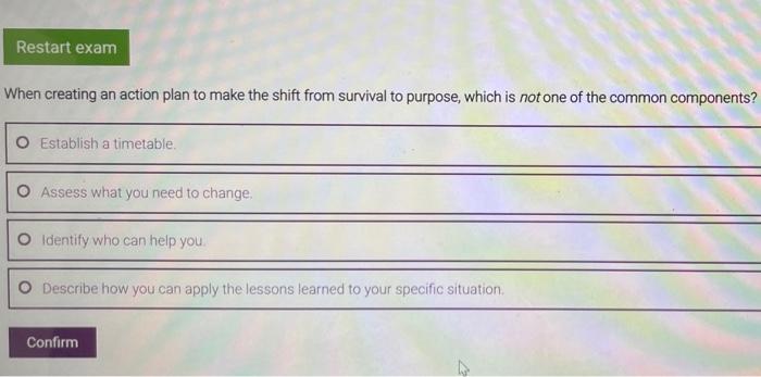 Restart exam When creating an action plan to make