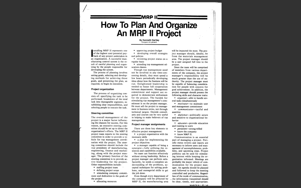 Read the following case on MRPII/ERP (Enterprise