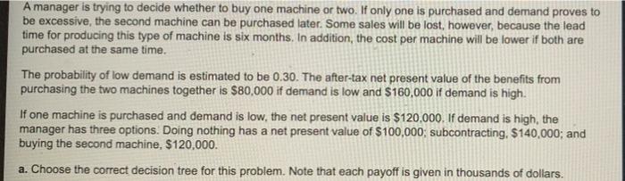 A manager is trying to decide whether to buy one