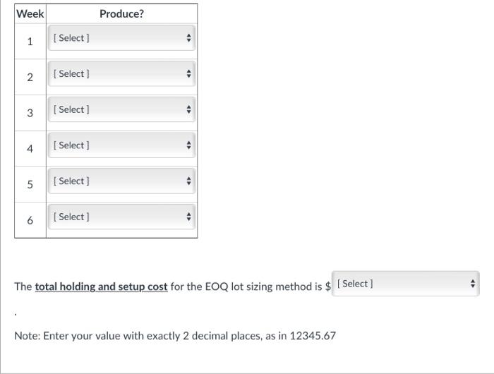 Table below is a time-phased net requirements for