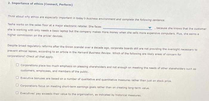 2. Importance of ethics (Connect, Perform) Think