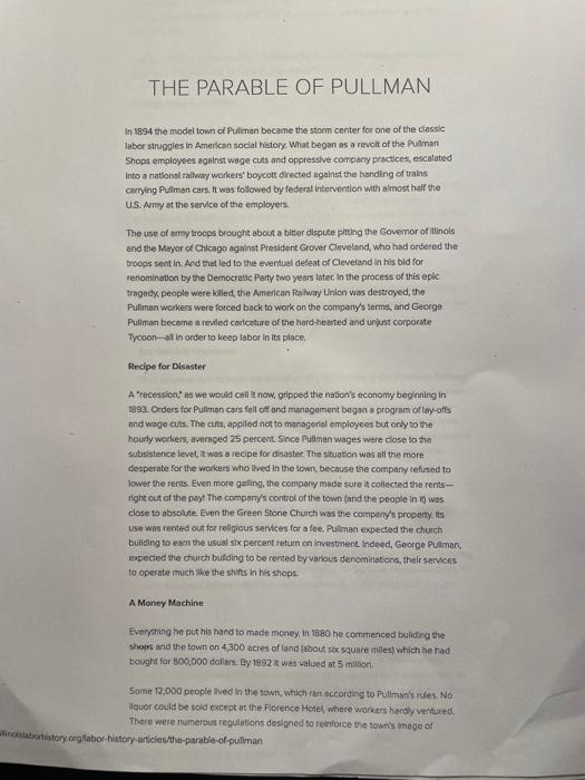 question plus case study the Pullman case THE