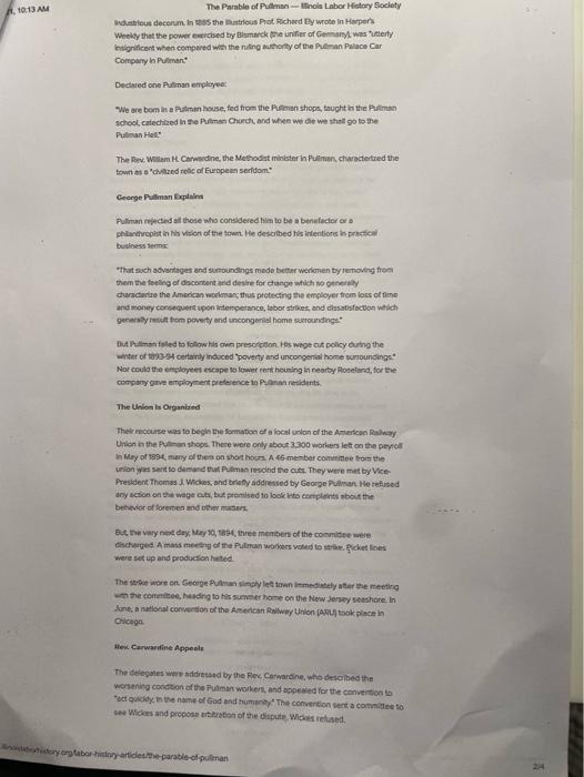 question plus case study the Pullman case THE