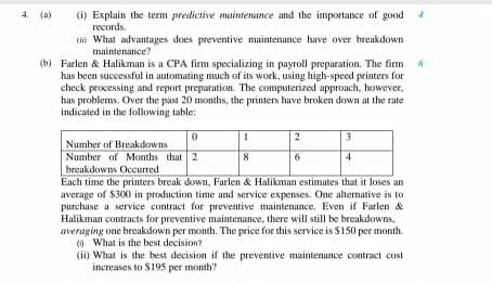 4 (a) (1) Explain the term predictive maintenance
