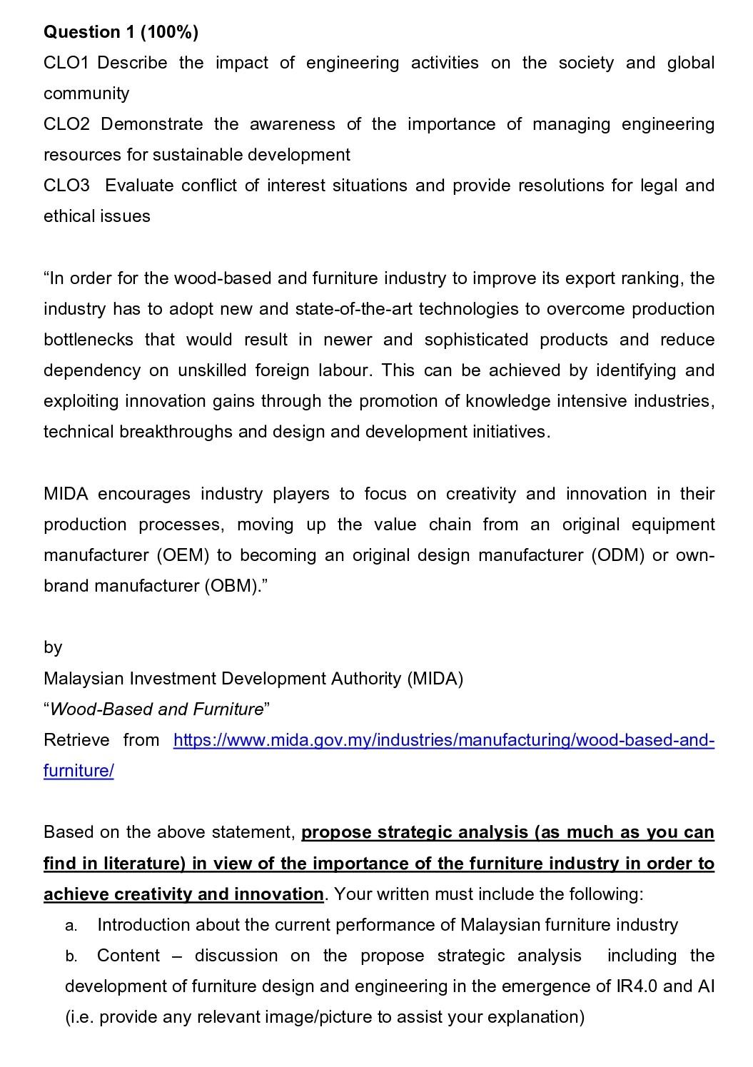 Question 1(100%) CLO1 Describe the impact of