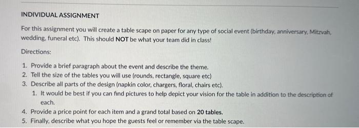 INDIVIDUAL ASSIGNMENT For this assignment you