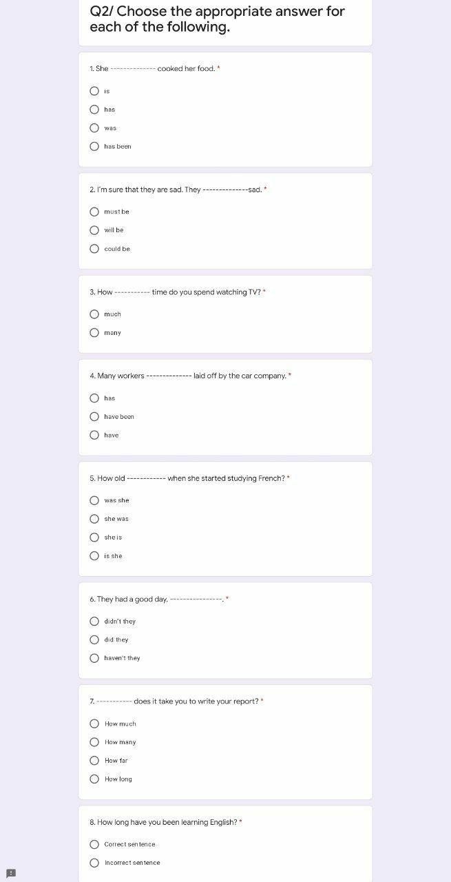 Q2/ Choose the appropriate answer for each of the