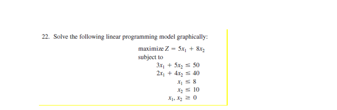 22. Solve the following linear programming model