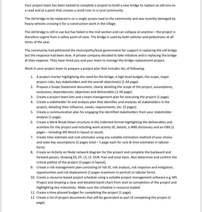 Your project team has been tasked to complete a