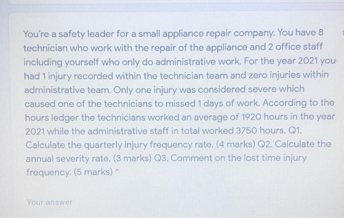 You're a safety leader for a small appliance