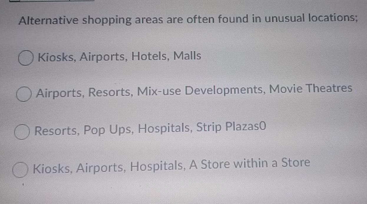 Alternative shopping areas are often found in